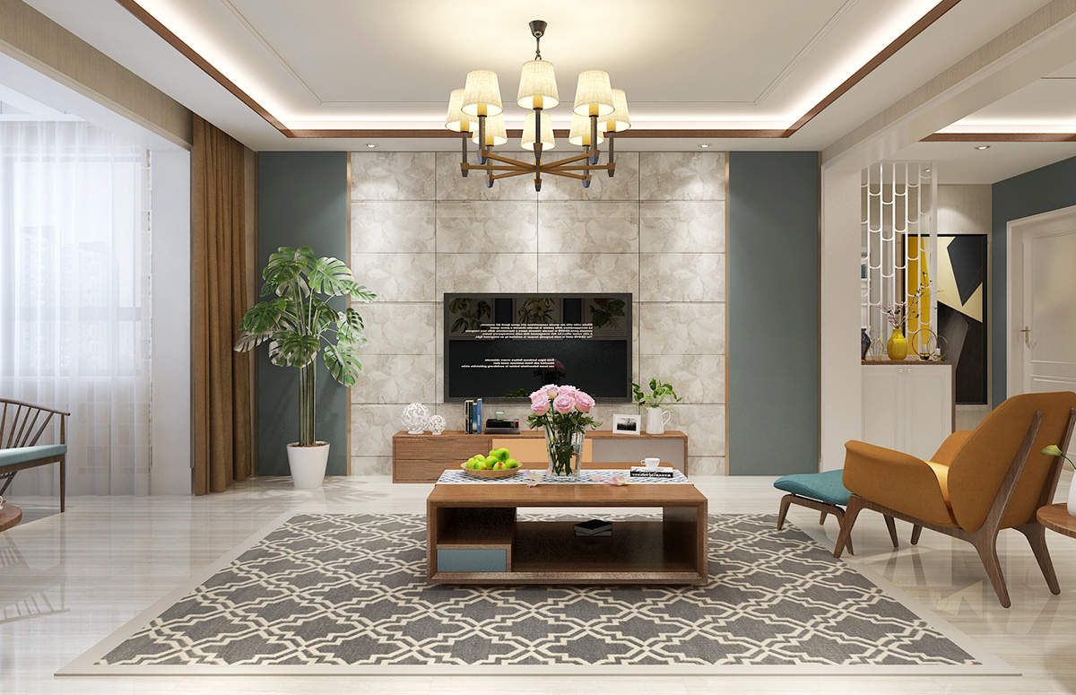 鳴湖半島132平米現(xiàn)代簡約風格裝修效果圖