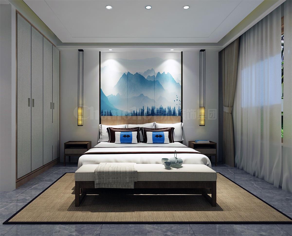 主臥貫穿、白色、灰色，加小許黑色融合的暖色調(diào)讓詩(shī)意棲居，少幾分濃墨重彩，多幾分雅致清寧，并在此感悟生命的智慧。內(nèi)心的平靜才能感悟到生活的大美，美不是符號(hào)，是一種心境，一份怡然，更是一份禪動(dòng)。